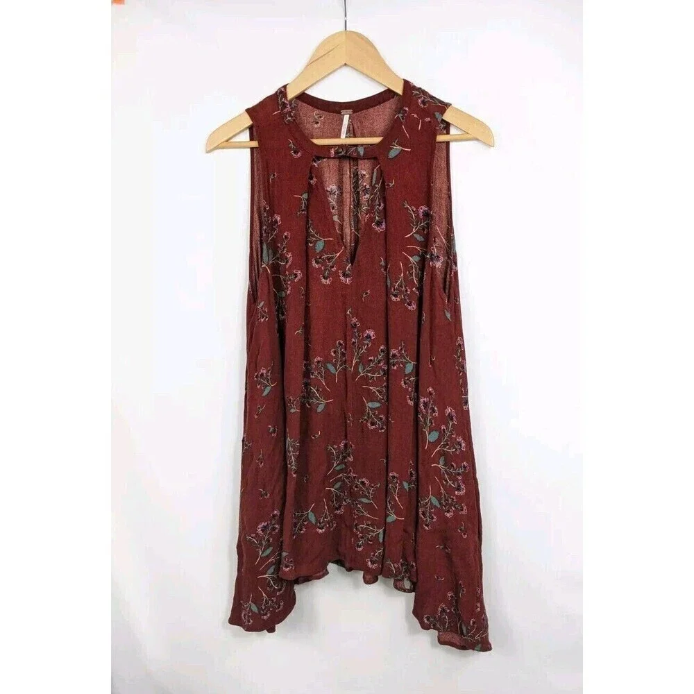 Free People Tree Swing Printed‎ Tunic Dress Crimson XS